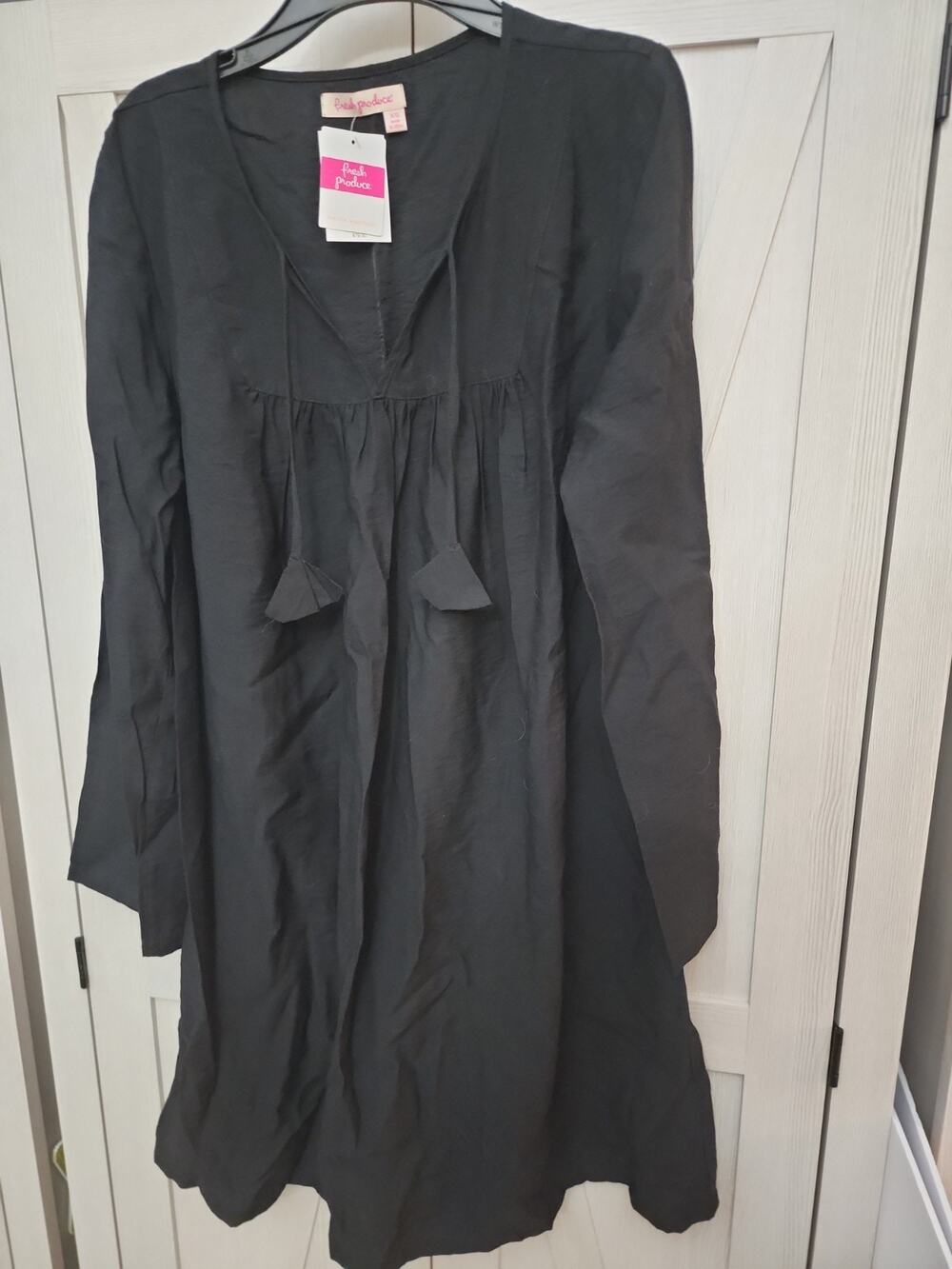 Fresh Produce XS Black Bahia Dress / Swimsuit Coverup Tassel V-neck